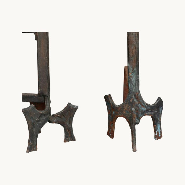 Vintage Brutalist Wrought Iron Andirons, Italy, 1950s, Set of 2 For Sale - Image 9 of 10
