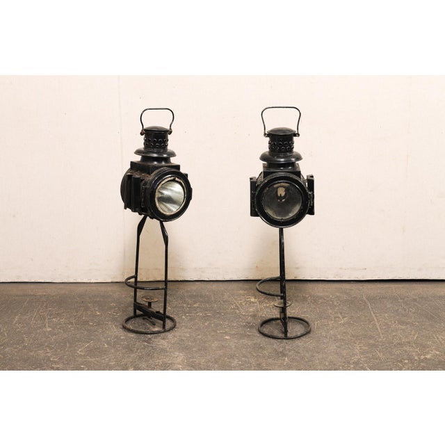 English English Antique Pair of Railroad Lanterns For Sale - Image 3 of 11