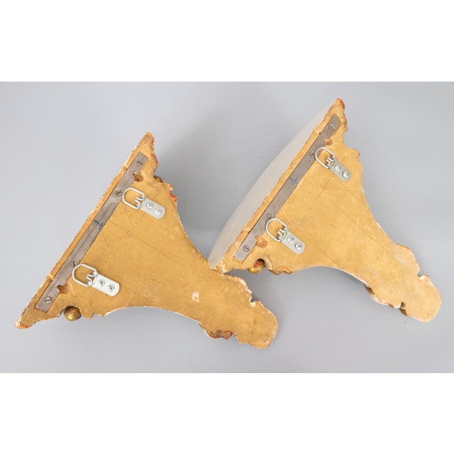 Wood Vintage Italian Neoclassical Distressed White & Gold Giltwood Wall Brackets Corbels Shelves - a Pair For Sale - Image 7 of 9