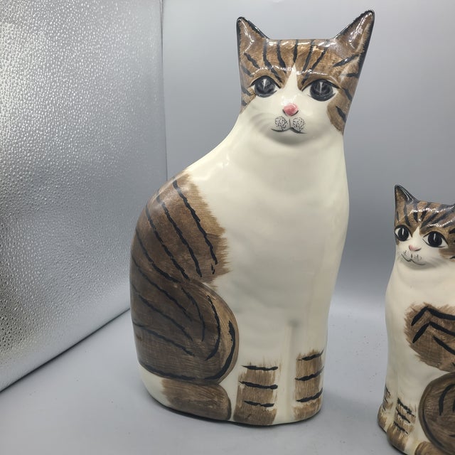 Vintage (2) Ns Gustin Ceramic Hand Painted Cats Statues a Pair For Sale - Image 4 of 11
