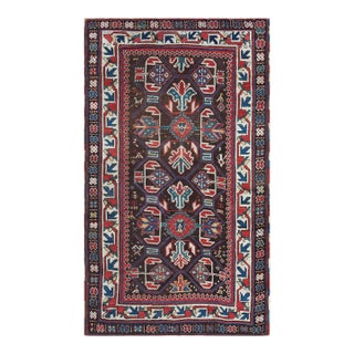 1880s Brown Geometric Antique Caucasian Kazak Rug 3'6" X 6'3" Knotted Pile Wool Carpet For Sale