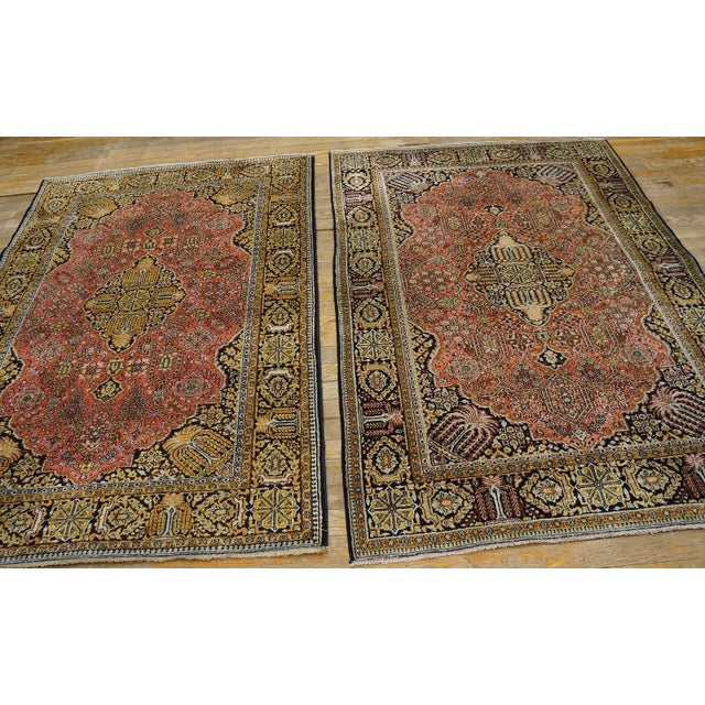 Pink 1920s Pink Medallion Pair of Antique Persian Silk Qum Carpets 3' 7'' X 5' 2'' Handknotted Wool Rugs For Sale - Image 8 of 18