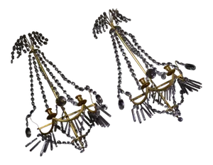 Large Early 19th Century Antique Russian Baltic 24k Gold Plate With Crystal Draped Wall Sconces - a Pair