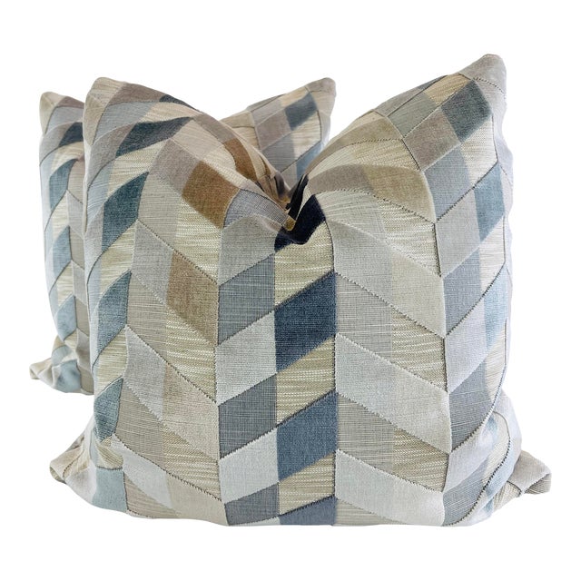 Chevron Cut Velvet 22" Pillows-A Pair For Sale