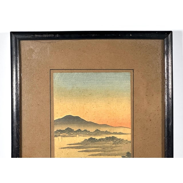 Rare, Japanese Woodblock Fishing Pillar Print by Shoda Koho for your consideration. The framed print measures approx. 7...