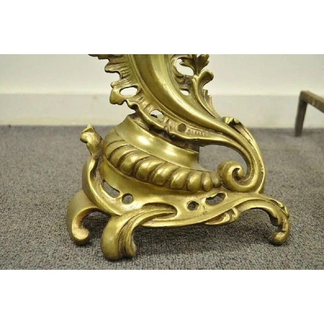 Antique French Louis XV Rococo Style Bronze Brass Acanthus Andirons - A Pair For Sale In Philadelphia - Image 6 of 11