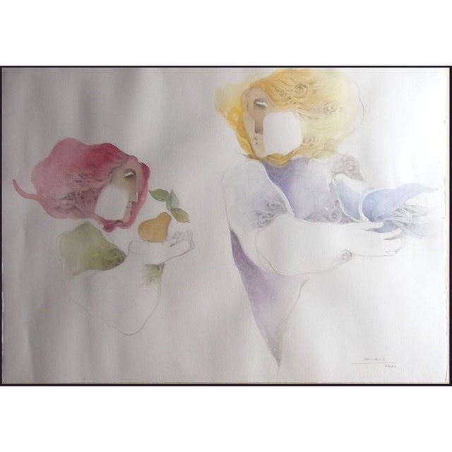 "Figure Study" by Alvar Original watercolor on paper Hand signed by the artist Framed Size: 36" x 44" Custom Frame Image...
