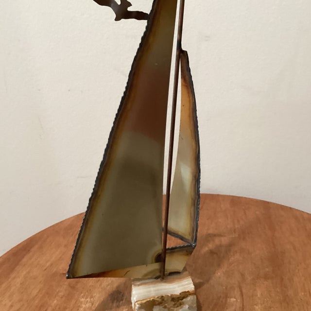 Mid-Century Modern Brass & Copper Sailboat Sculpture on the Stone Base by Curtis Jare Circa1960 For Sale - Image 10 of 12