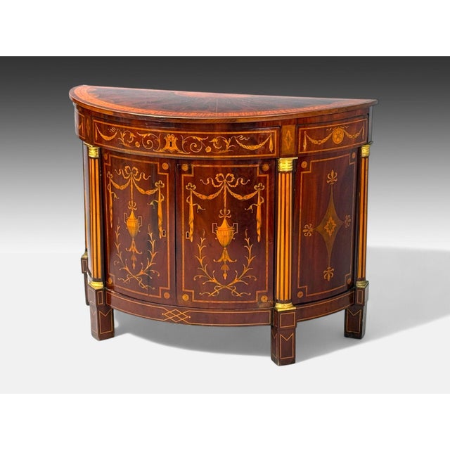 Neoclassical A Pair of Italian Neoclassical, Marquetry, Satinwood, Demilune Chests, Italy, 19th C. For Sale - Image 3 of 18
