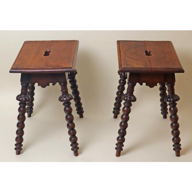 Wood Antique Carved and Turned Oak Stools, 1850, Set of 2 For Sale - Image 7 of 17