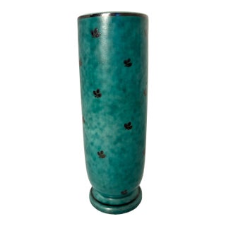1940s Argenta Wilhelm Kåge for Gustavsberg Cylinder Vase With Silver Clover Inlay For Sale