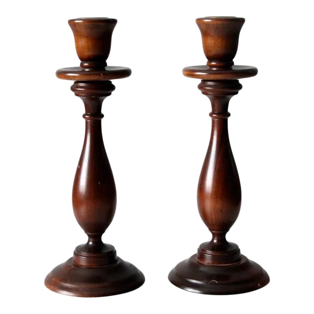 Vintage Wooden Candlestick Holders Pair Chairish