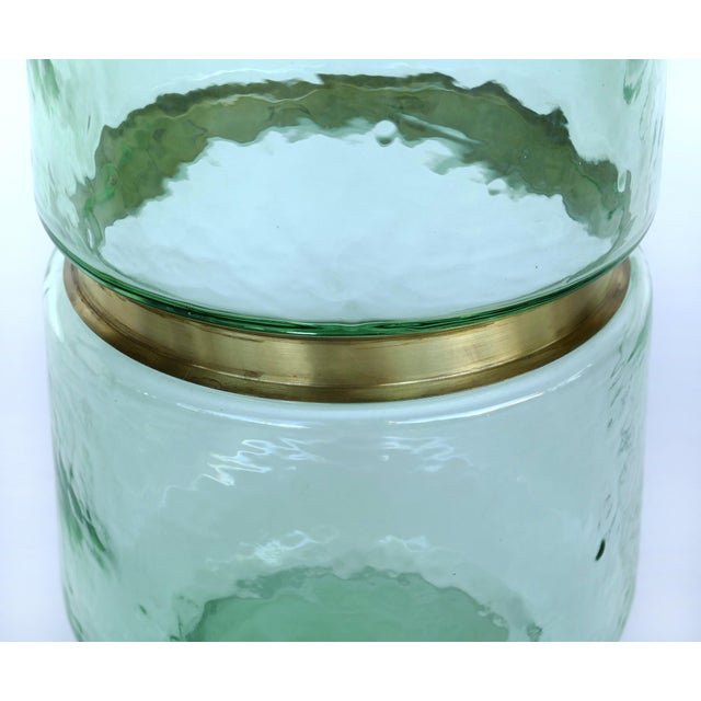 Hand Blown Lava Glass Vase W Gilt Metal Banding Pair Available
