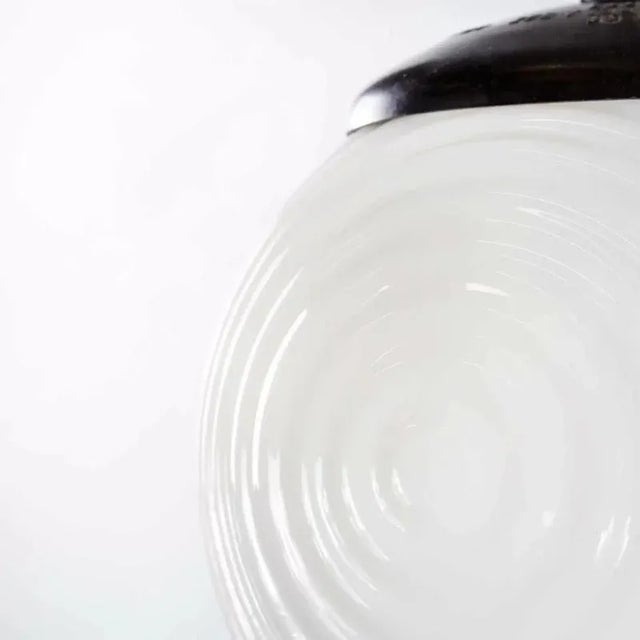 Vintage Mouth Blown Ribbed Opaline Pendant Lamp, 1950s For Sale - Image 3 of 14