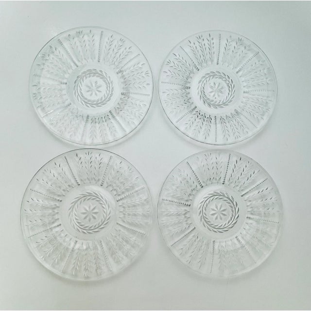 1940s Federal Glass Wheat & Star Pattern Glass Dessert Plates Set of 4