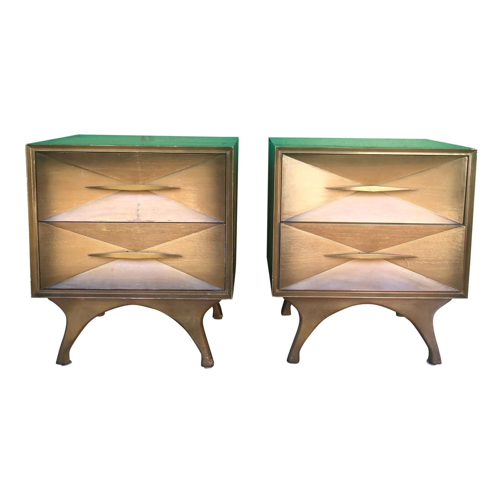 Mid Century Modern Two Drawer Nightstands With Sunburst Finish Chairish