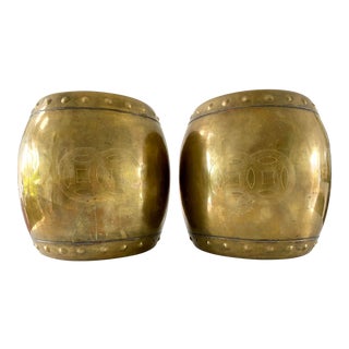 Brass Etched Chinoiserie Hollywood Regency Garden Stools - a Pair For Sale