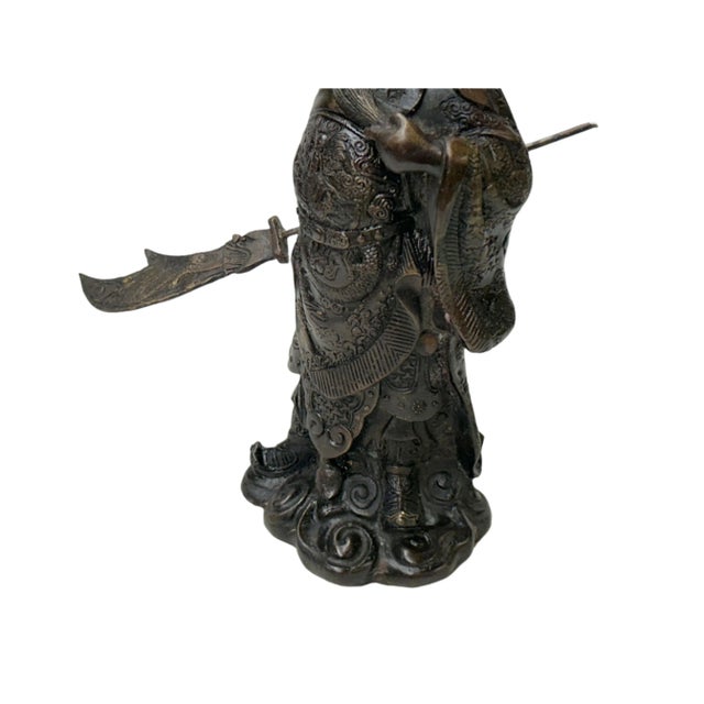 Vintage Bronze Color Metal Guan Yu Zheng Fei General Quan Statue For Sale - Image 9 of 15