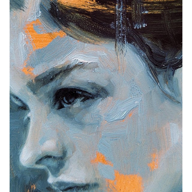 Contemporary Profile on Orange by Ryan Morse | Oil on Artefex panel Portrait of a girl with orange background For Sale - Image 3 of 3