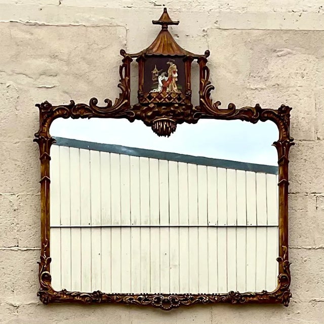 Gold Vintage Regency Hand Carved Gilt Pagoda Mirror For Sale - Image 8 of 9