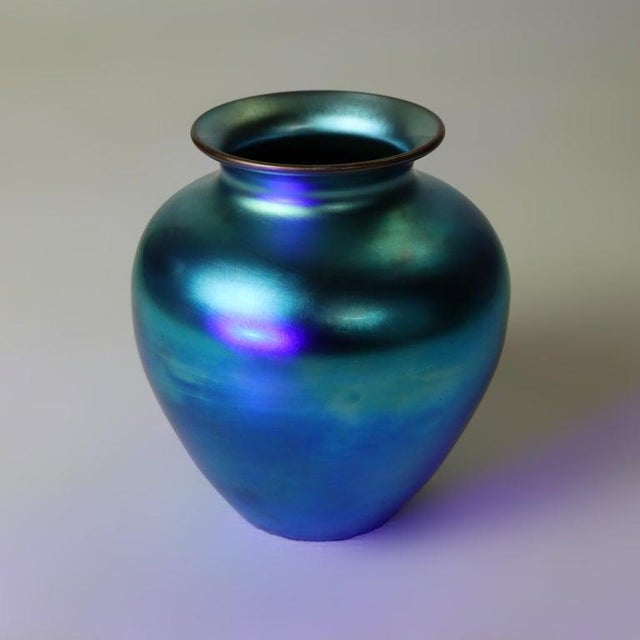 Steuben Antique Steuben Blue Aurene Art Glass Vase Signed C1920 For Sale - Image 4 of 10
