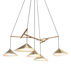 Emily Group of Five Pendant Chandelier in Brass by Daniel Becker for Moss Objects