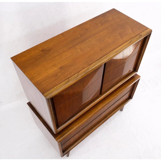 Brown Mid-Century Modern Diamond Front Walnut 8 Drawers High Chest Dresser Cabinet For Sale - Image 8 of 13