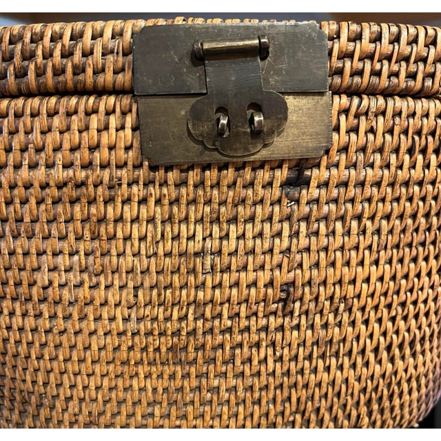 Vintage Chinese Wicker and Brass Tea or Lunch Basket For Sale - Image 10 of 10