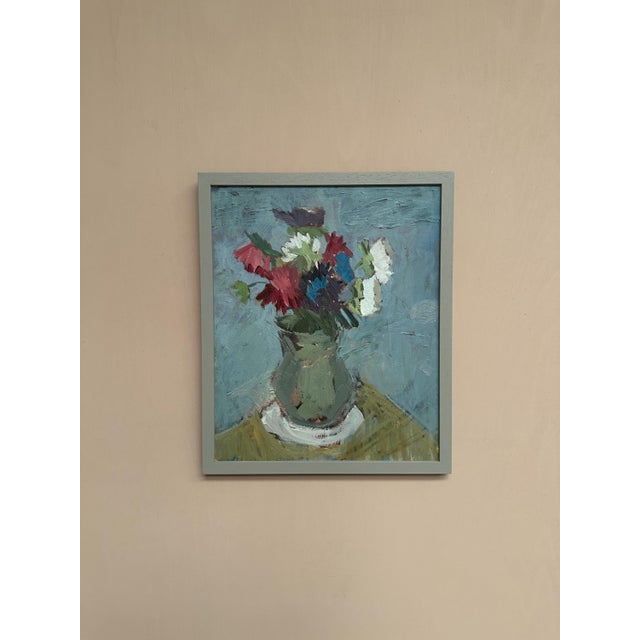 Flowers in Green Vase, 1960s, Oil on Panel, Framed For Sale - Image 6 of 14