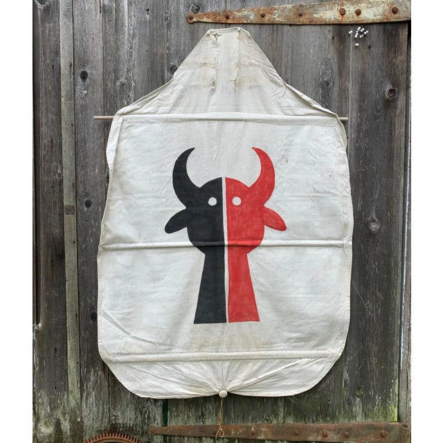 1980s Vintage Hand Painted Tipi Door Stylized Buffalo Native American Teepee For Sale - Image 9 of 9