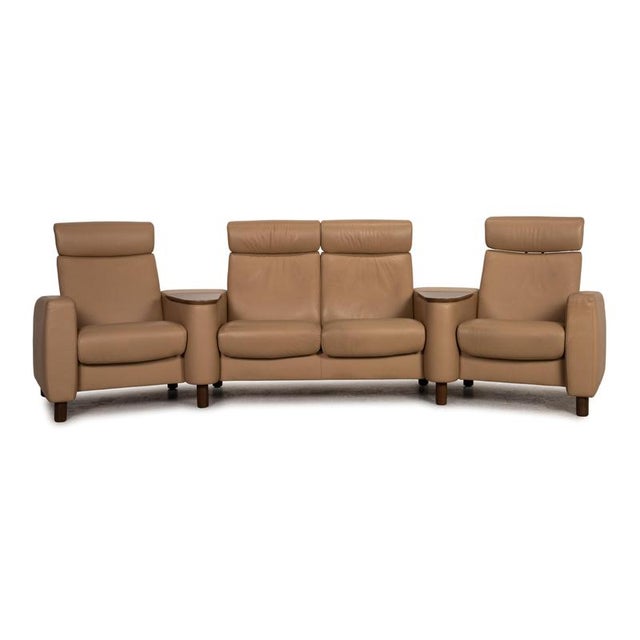 Arion Leather Sofa Beige Four Seater Couch from Stressless For Sale - Image 14 of 14