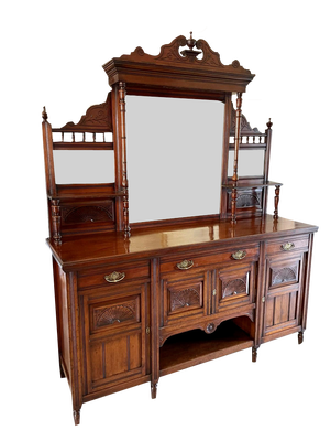 Antique Victorian Sideboard in Carved Walnut with Mirror, 1880