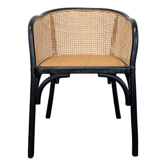 Pottery Barn Barrel Back Cane Dining Armchair For Sale