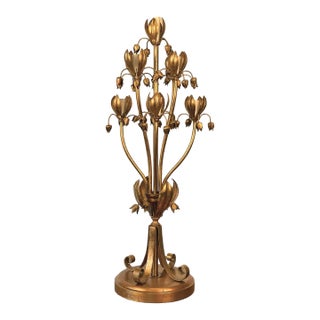 Vintage 32" Italian Hollywood Regency Gold Tulip Table Lamp For Sale