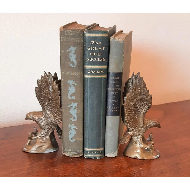 Shabby Chic Vintage Brass Eagle Bird Bookends Usa America For Sale - Image 3 of 12
