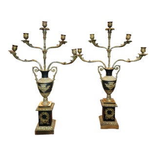 Pair of Late 19th Century Empire Bronze 5-Light Candle Sticks For Sale