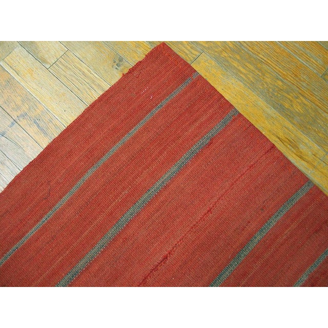 1920s Red Coral Stripe Kilim Antique Flat Woven Nw Persian Rug 7'9"x 8'7" Carpet For Sale - Image 4 of 5