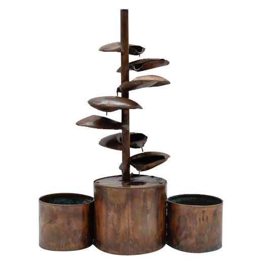 Handmade Electrical Copper Indoor Fountain with Flowers, Italy, 1960s For Sale