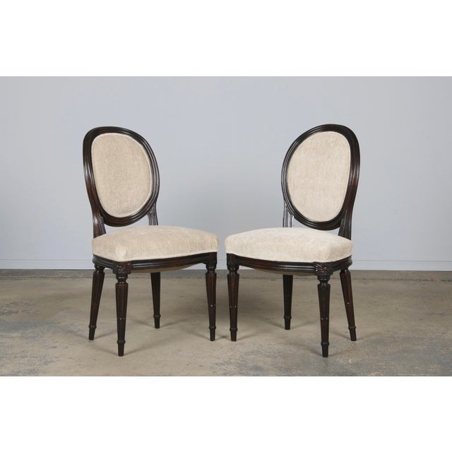 Antique French Louis XVI Style Maple Side Chairs in Beige Chenille - A Pair For Sale - Image 4 of 12