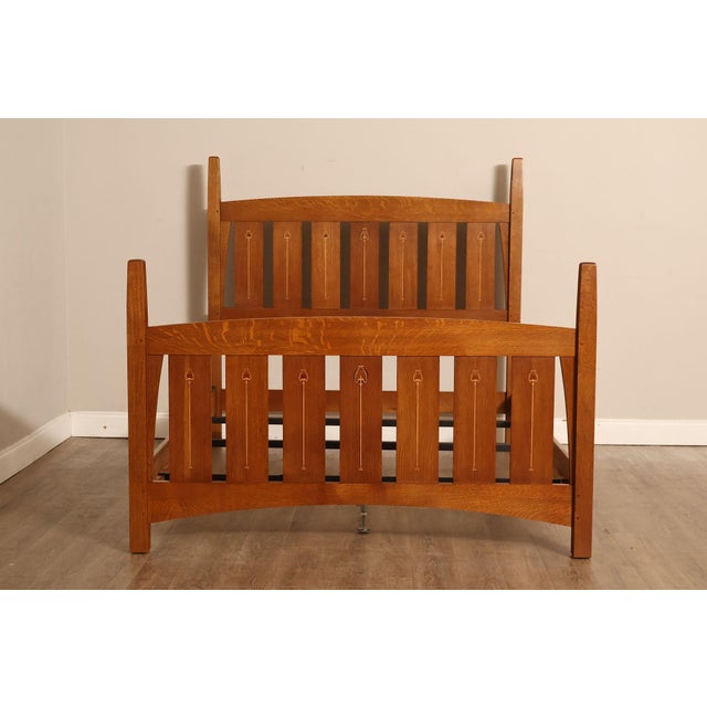 Stickley Mission Collection Harvey Ellis Inlaid Oak Queen Bed For Sale - Image 18 of 18