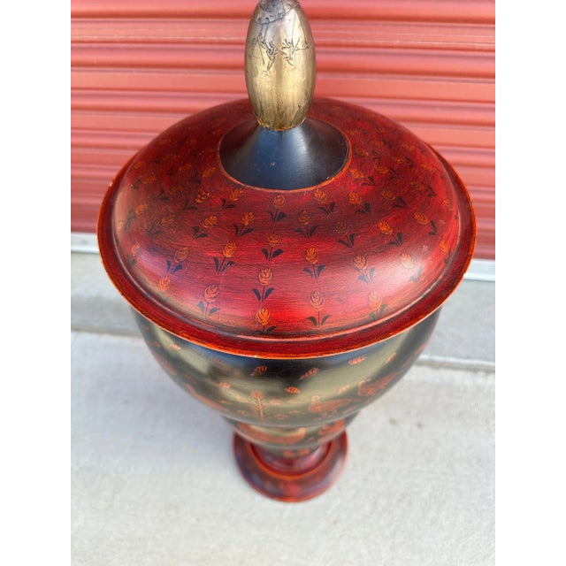 Late 20th Century Hand Painted Wood Urn Decor For Sale - Image 5 of 8