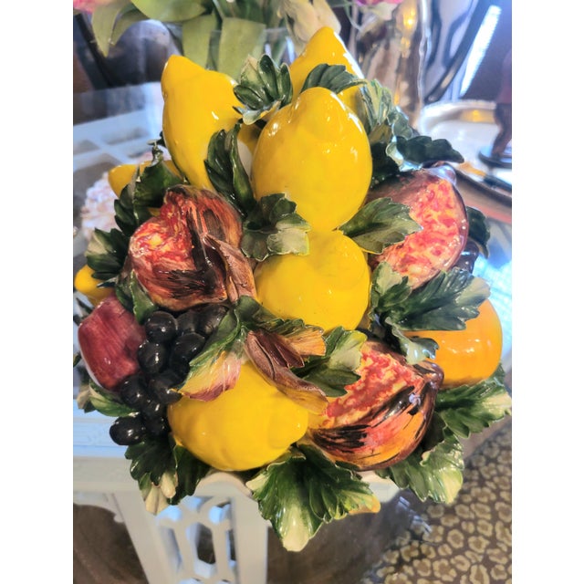 Yellow Vintage Extra Large Lemon Pomegranate Ceramic Italian Majolica Fruit Topiary Table Decor Centerpiece For Sale - Image 8 of 9