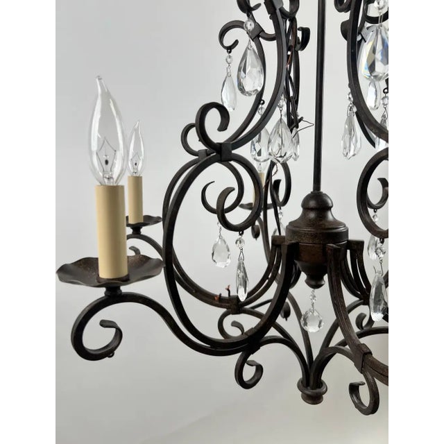 Late 20th Century Late 20th Century French Art Nouveau Style Metal & Crystal 6 Light Scroll Chandelier For Sale - Image 5 of 11