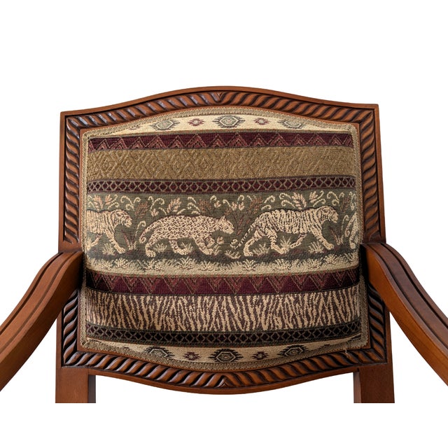 Late 20th Century Late 20th Century Hand-Carved Oversized Armchairs Set of 2 With Safari-Inspired Upholstery For Sale - Image 5 of 7