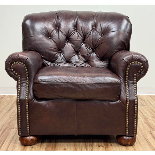 Vintage Tufted Leather Writers Chair With Ottoman For Sale - Image 4 of 18