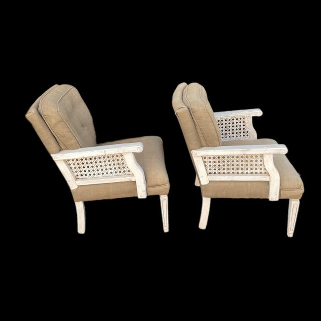 Vintage Painted Caned Armchairs- a Pair For Sale - Image 4 of 9