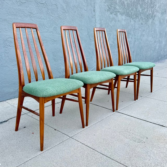 Mid-Century Modern Vintage Danish Modern Slat Back "Eva" Dining Chairs in Teak Attributed to Niels Koefoed For Sale - Image 3 of 11