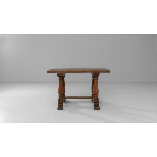 French Provincial 19th Century Luxembourg Provincial Oak Trestle Console Table In Original Patina For Sale - Image 3 of 18