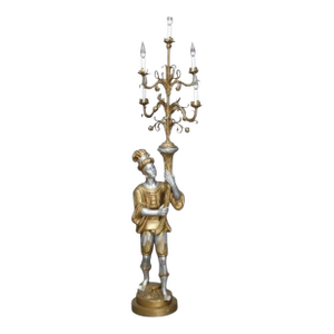 Vintage Mid 20th Century Figural Gilt Painted Torchiere Candelabra Floor Lamp