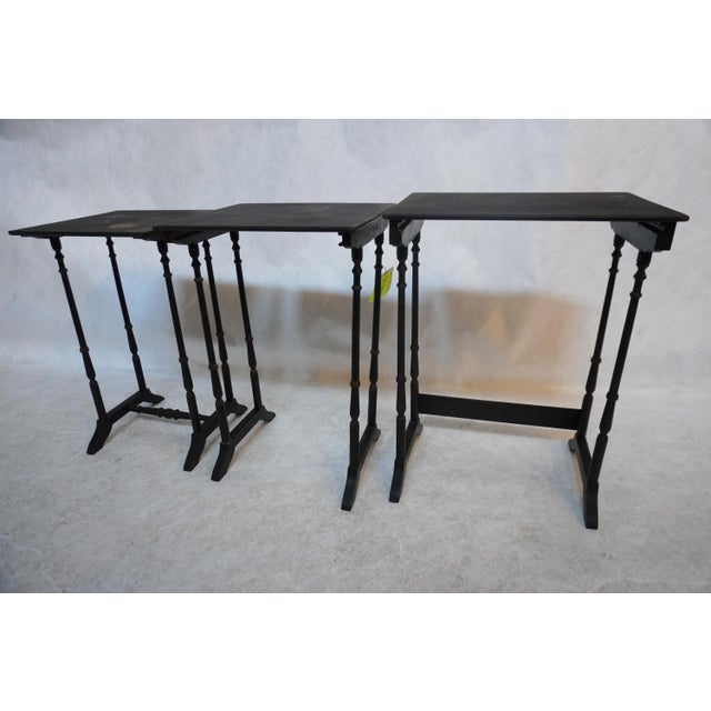 Wood 20th Century Antique Victorian Black Lacquer Nest of 3 Tables For Sale - Image 7 of 18